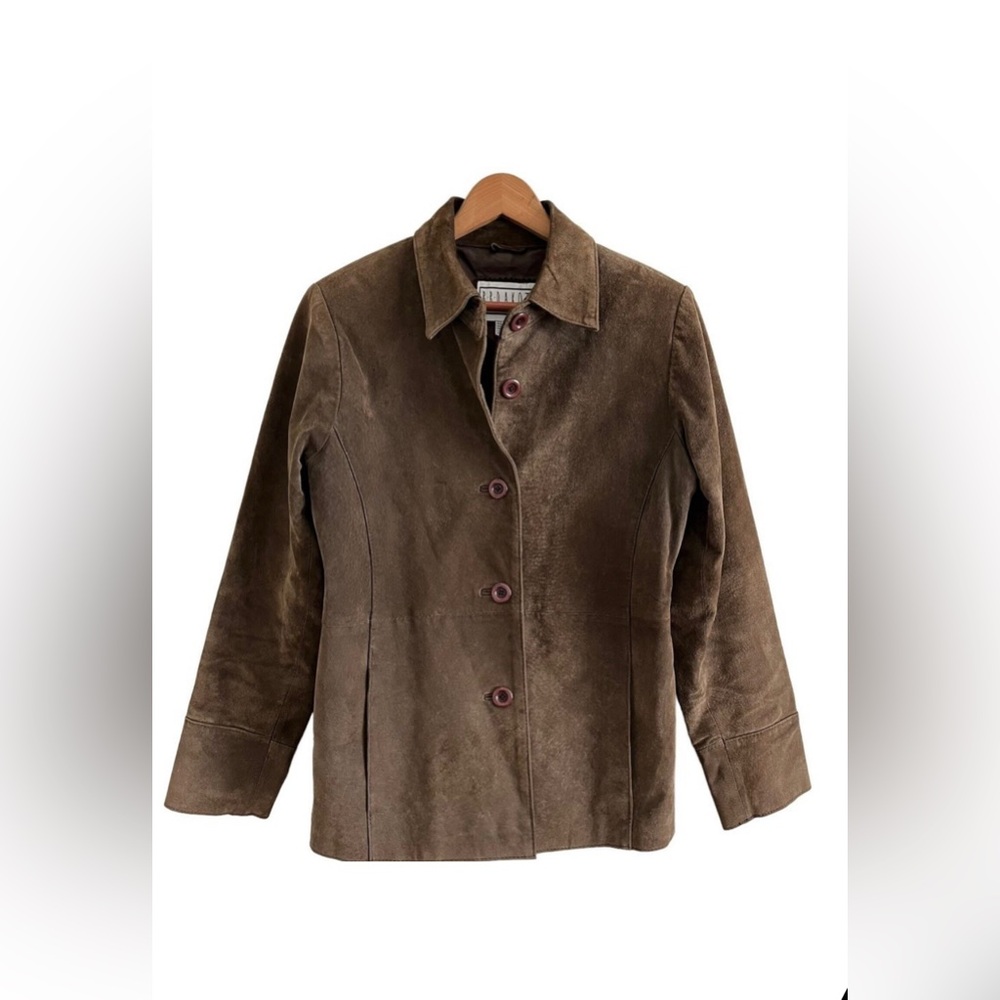BB Dakota Suede Leather Blazer Jacket lined Pockets Brown Size Small